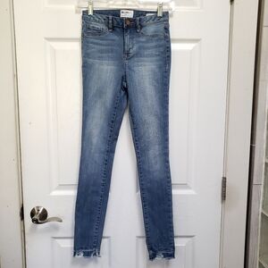 William Rast Blue Stretch Denim Sculpted High Rise Raw Hem Jeans